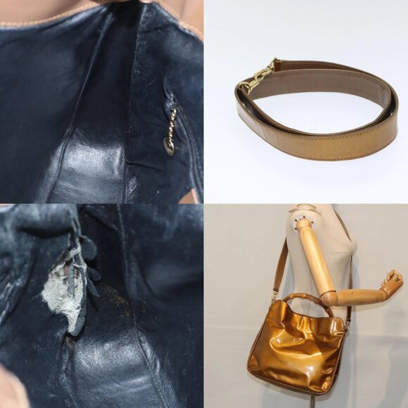 GUCCI Bamboo Hand Bag Enamel 2way Gold Tone Gold 001 1014 1638 0 Auth 93035 - Picture 15 of 15